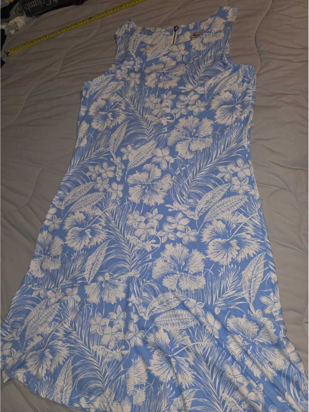 Hawaiian Style Dress Size L Blue Floral Summer Sleeveless - Soft